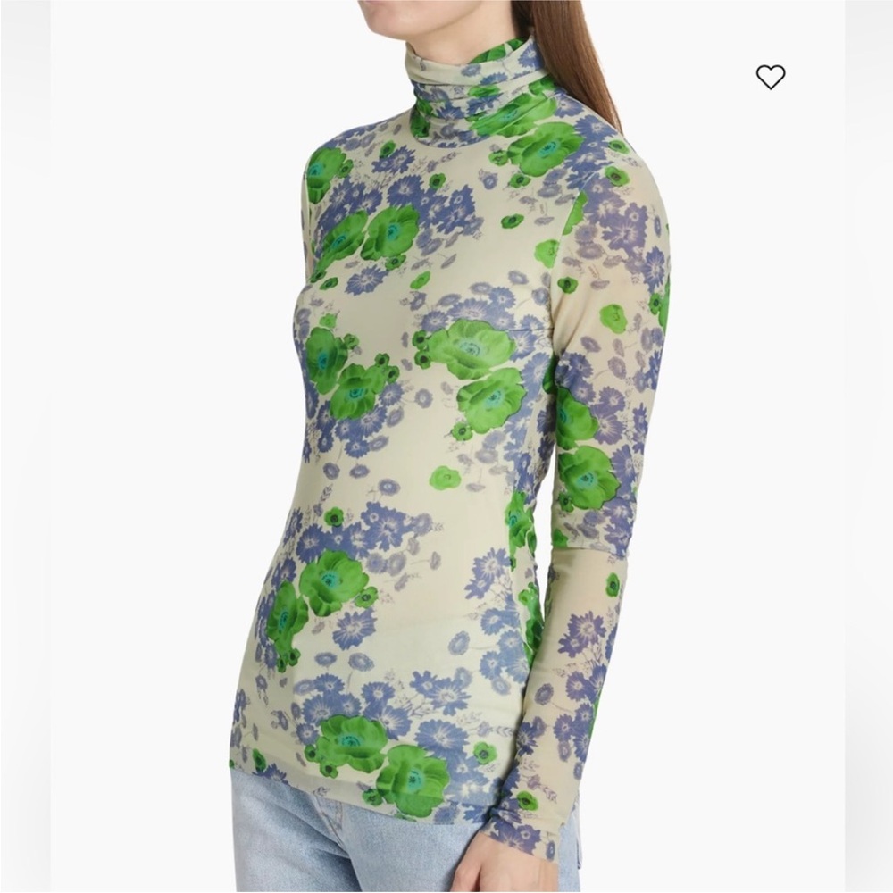 GANNI yellow, green & blue floral mesh turtleneck top